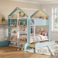 thumbnail image 1 of Full-Over-Full Two-Tone Accent Bunk Bed Frame with Cabinet, Drawers & Shelves, Modern Storage Kids Bed with LED Light Strip, 1 of 10