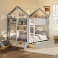 thumbnail image 1 of Full-Over-Full Two-Tone Accent Bunk Bed Frame with Cabinet, Drawers & Shelves, Modern Storage Kids Bed with LED Light Strip, 1 of 10