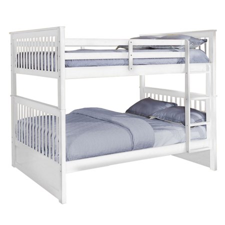 Full Over Full Wooden Bunk Bed with Slatted Details, White- Saltoro Sherpi