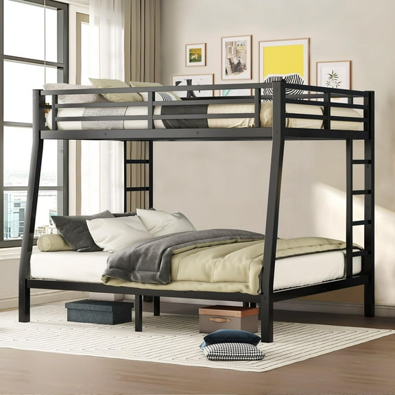 Full Over Queen Metal Bunk Bed With Underbed Storage,Heavy Duty Bunk Beds With Two Side Ladder For Adults Ande Teens