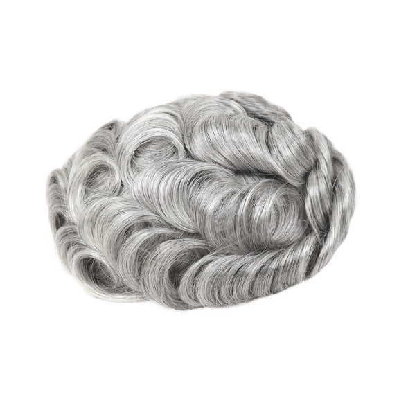 Full PU Men's Toupee Wave Man Wig Replacement System Grey Male Hairpiece 8x10 Inch