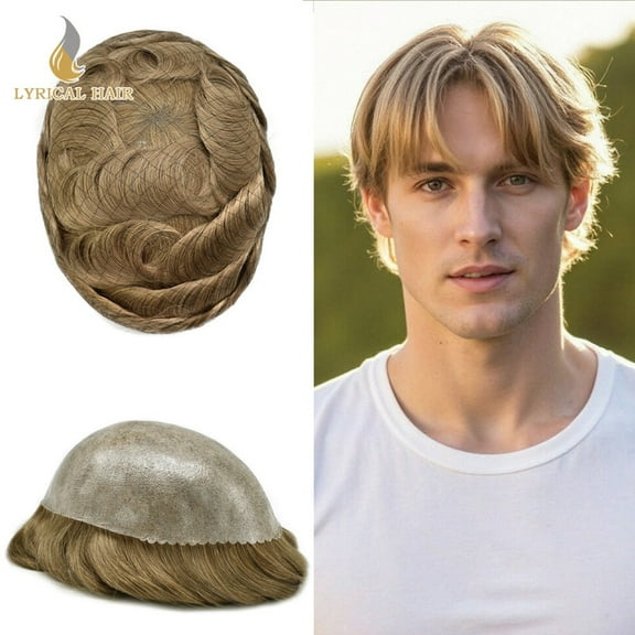 Full PU Toupee for Men Human Hair Replacement System Thin Skin Mens Toupee Hairpieces Black Brown Blonde Gray Hair Wigs