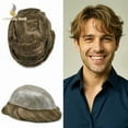 thumbnail image 1 of Full PU Toupee for Men Human Hair Replacement System Thin Skin Mens Toupee Hairpieces Black Brown Blonde Gray Hair Wigs, 1 of 7