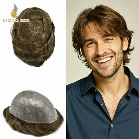 Full PU Toupee for Men Human Hair Replacement System Thin Skin Mens Toupee Hairpieces Black Brown Blonde Gray Hair Wigs