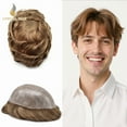 thumbnail image 1 of Full PU Toupee for Men Human Hair Replacement System Thin Skin Mens Toupee Hairpieces Black Brown Blonde Gray Hair Wigs, 1 of 7