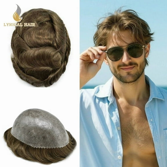 Full PU Toupee for Men Human Hair Replacement System Thin Skin Mens Toupee Hairpieces Black Brown Blonde Gray Hair Wigs