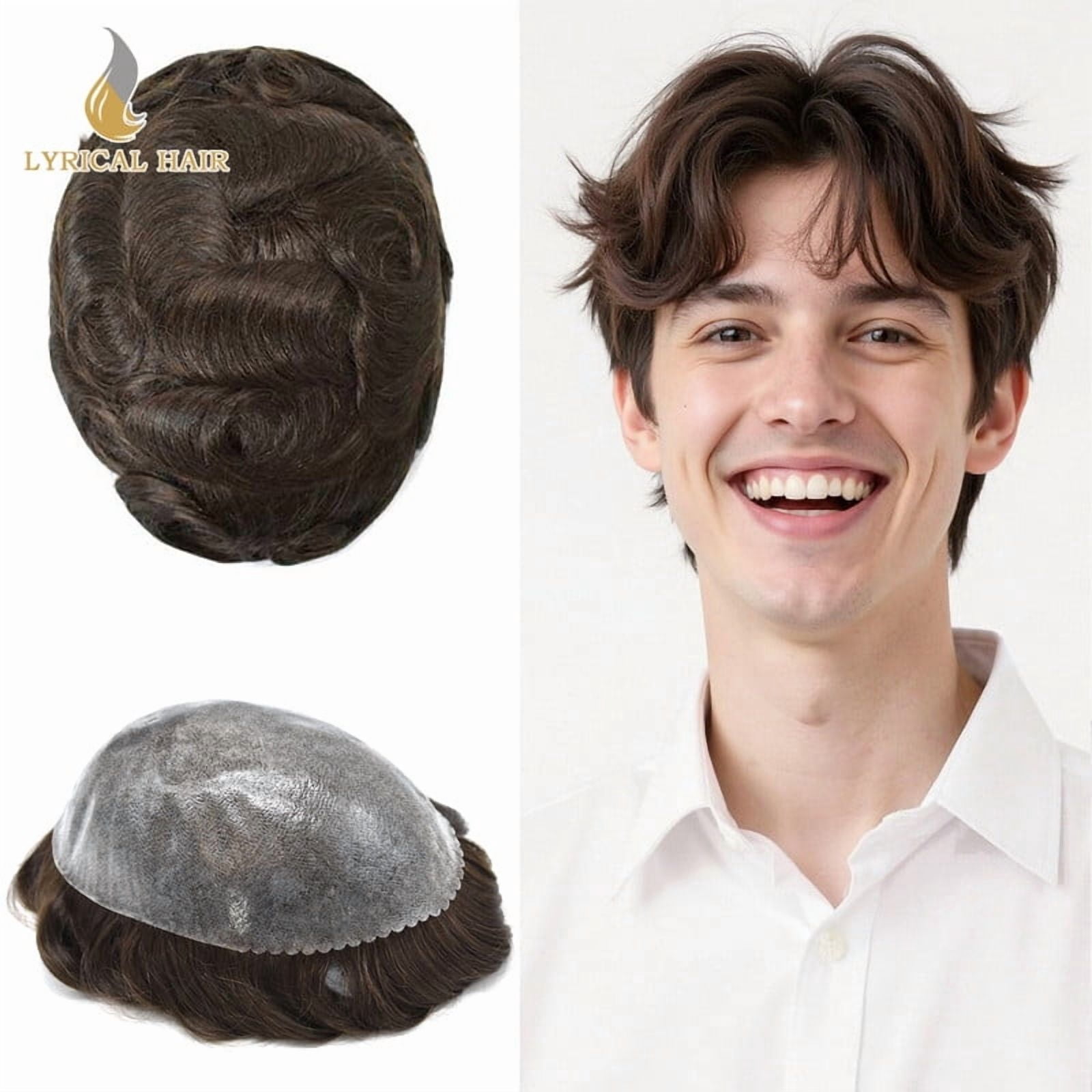 Full PU Toupee for Men Human Hair Replacement System Thin Skin Mens Toupee Hairpieces Black Brown Blonde Gray Hair Wigs