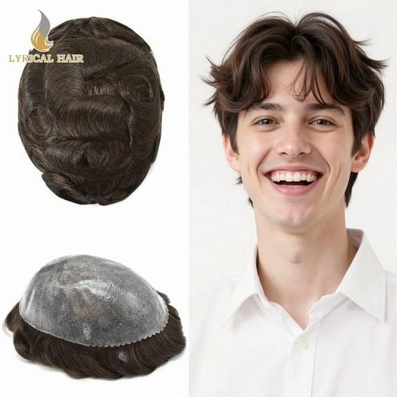 Full PU Toupee for Men Human Hair Replacement System Thin Skin Mens Toupee Hairpieces Black Brown Blonde Gray Hair Wigs