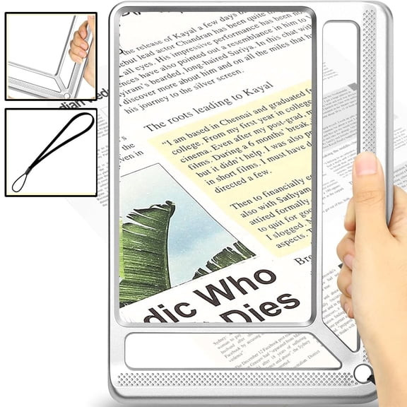 Full Page Magnifying Glass for Reading, Lightweight Rectangular Magnifier Provides Large Book Page Viewing Area, Handheld Magnifier for Reading Small Prints for Seniors, Low Vision