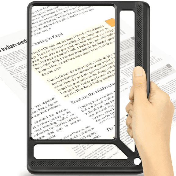 Full Page Rectangular Magnifying Glass, Lightweight Handheld for Seniors Reading Fine Print, Low Vision