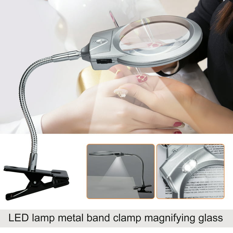 Full Page Magnifying Lamp - Hands Free Magnifier with Bright LED Light for  Reading - Flexible Gooseneck Holds Position 