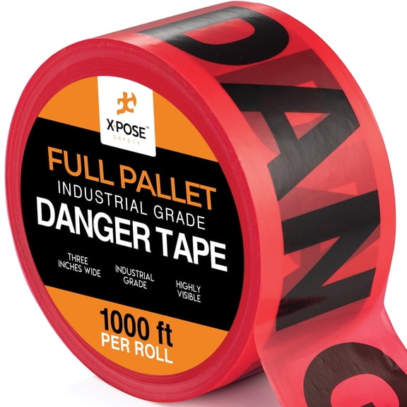 Full Pallet 960pk Danger Tape Roll - 960 Rolls - 1000 Ft x 3 Inch Wide Each, Red Safety Tape for High Visibility Warning, Flagging Construction Hazard, Crime Scene Barrier, Danger Zone by Xpose Safety