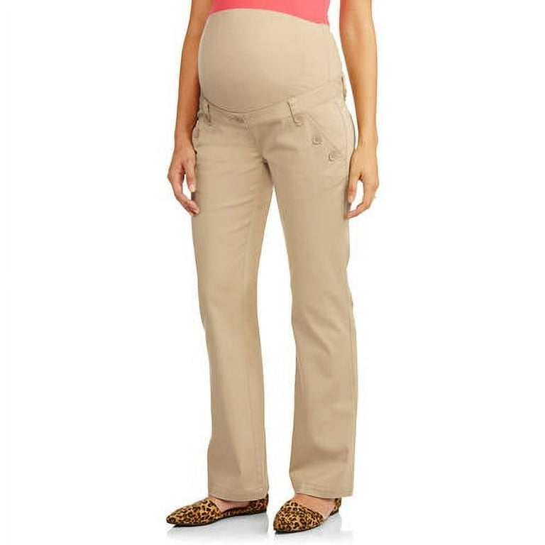 Full-Panel Woven Maternity Pants with Button-Front Curved Pockets 