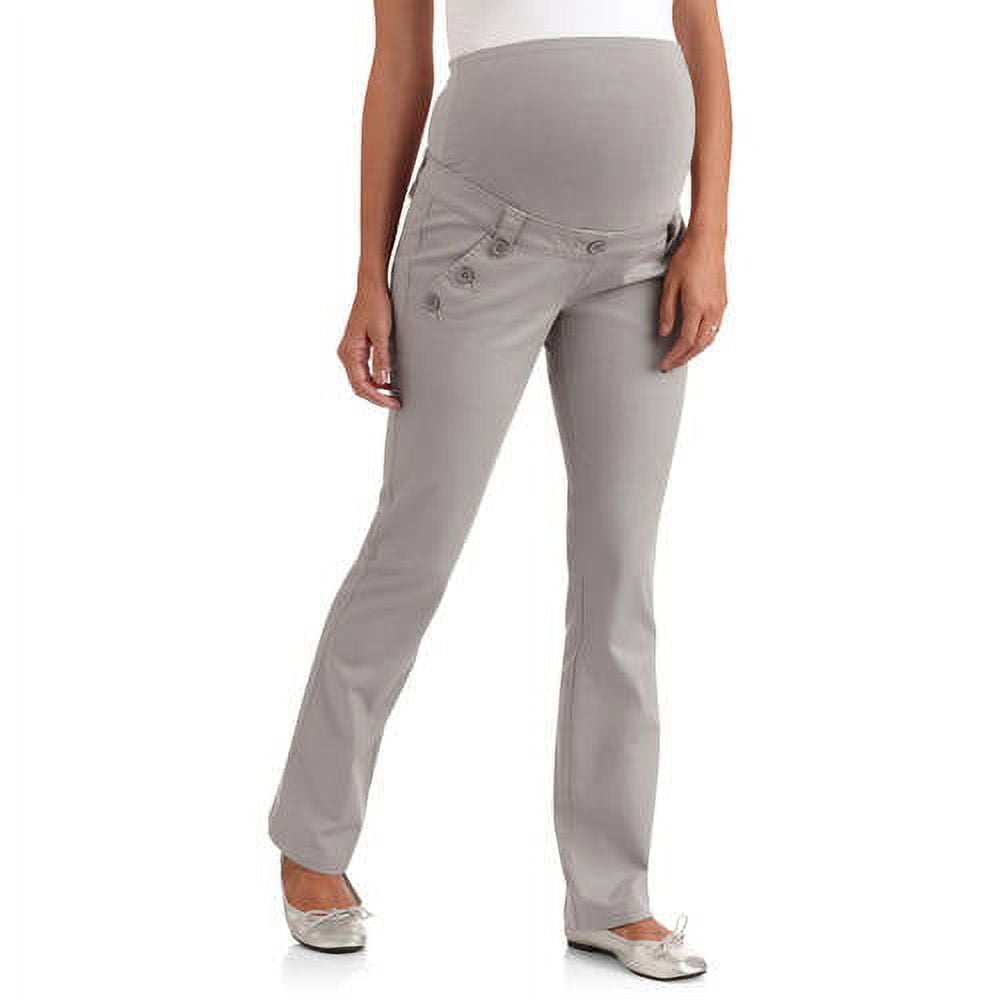 Full Panel Woven Plus-Size Maternity Pant With Button-Front Curved Pockets  