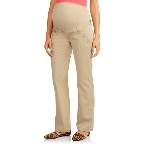 Full Panel Woven Plus-Size Maternity Pant With Button-Front Curved