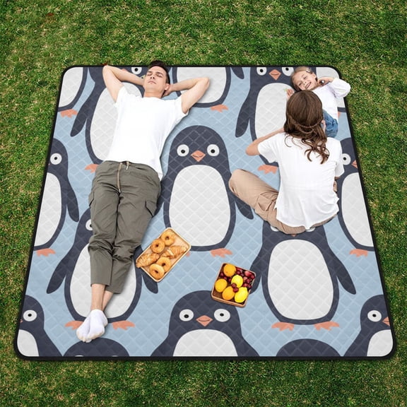 Full Penguins Beach Blanket Outdoor Picnic Blanket 78"x 78" Waterproof Foldable for Beach Camping Travel Hiking Grass Lawn Park