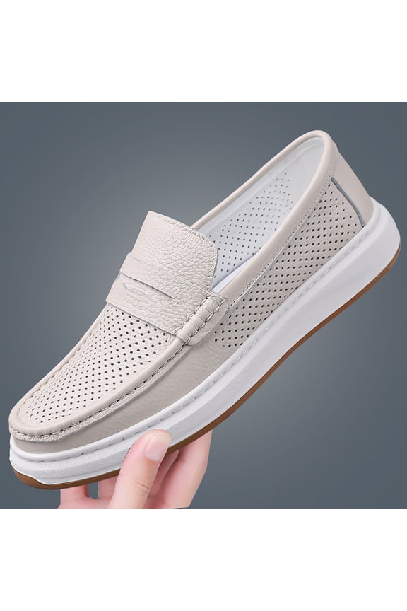 Full Perforated Breathable Leather Penny Loafer Platform Shoes