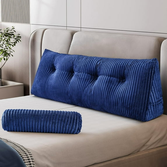 Full Pillow Headboard with 2 Roll Pillow, Wedge Pillow Triangular Headboard Pillow, Large Reading Pillow Standard Bed for Sitting Up Sleeping, Large Backrest Pillow for Back Pain Relief, Blue