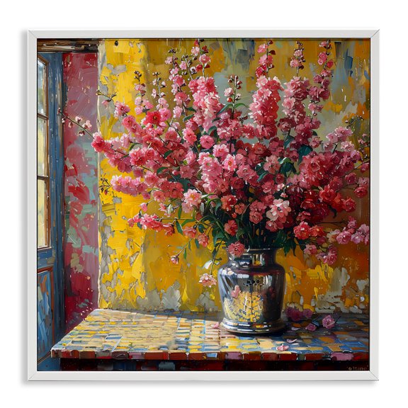 Stupell Industries Full Pink Flower Display White Framed Giclee Art, design by Creative Studio, 17 x 17