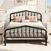 Full Platform Bed Frame with Headboard and Footboard, UHOMEPRO Metal Full Size Bed Frame for Adults Teens, Rustic Vintage Full Bed Frame Bedroom Furniture, No Box Spring Needed, Noise Free, Black