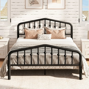 Full Platform Bed Frame with Headboard and Footboard, UHOMEPRO Metal Full Size Bed Frame for Adults Teens, Rustic Vintage Full Bed Frame Bedroom Furniture, No Box Spring Needed, Noise Free, Black