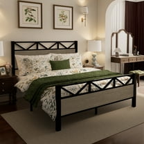 Full Platform Bed Frame with Higher Headboard, UHOMEPRO Metal Full Size Bed Frame for Adults Teens, Rustic Vintage Full Bed Frame Bedroom Furniture, No Box Spring Needed, Black