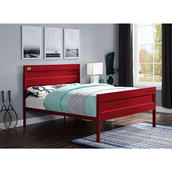 Full Platform Bed In Red, Cargo Container Theme, Rectangular Headboard And , No Box Spring Needed Red Contemporary Bed, Industrial Aesthetic Theme Inspired Style, Head/, Required