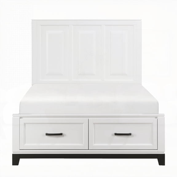 Full Platform Bed with Storage Drawers (White Finish) - Wooden Bedroom Furniture 1pc