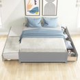 thumbnail image 1 of Full Platform Bed with Twin Size Trundle, Full Size Bed with 2 Drawers, Solid Pine Wood Bed Frame for Bedroom Living Room Gray, 1 of 7