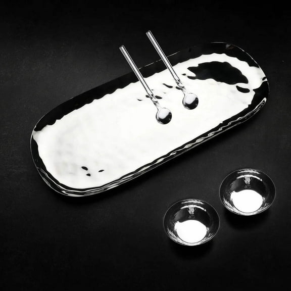 Full Polished Hammered Stainless Steel 4 Pcs. Cream & Sugar Set
