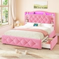 thumbnail image 1 of Full Princess Beds for Girls with LED Lights & Charging Stations, Full Size Upholstered Storage Bed Frame with Bookcase Headboard and 4 Drawers, Girls Platform Bed Frame, No Box Spring Needed, 1 of 9