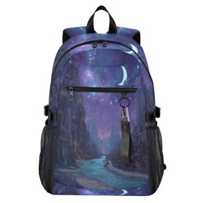 FullPrint Casual Laptop Backpack, 20L WaterResistant Twill Tote Daypack with 14 Inch Computer Compartment for School Business Travel Alien Fantasy Purple City