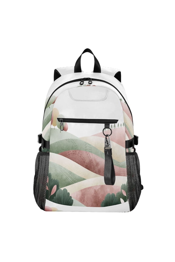 FullPrint Casual Laptop Backpack, 20L WaterResistant Twill Tote Daypack with 14 Inch Computer Compartment for School Business Travel Rolling Hill Pastel Drawing