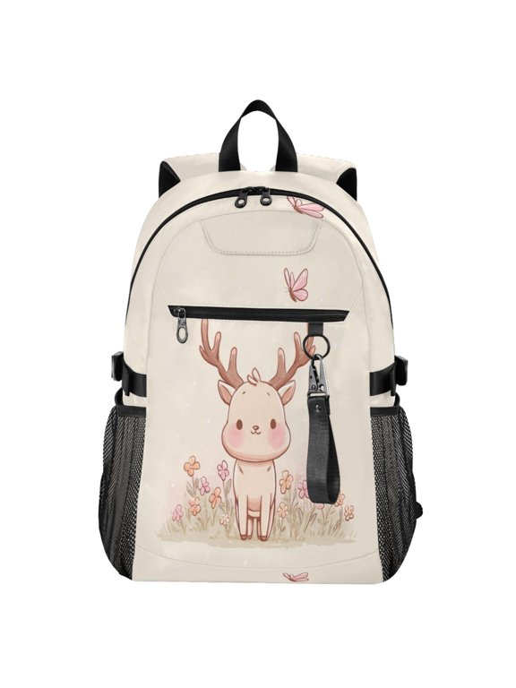 FullPrint Casual Laptop Backpack, 20L WaterResistant Twill Tote Daypack with 14 Inch Computer Compartment for School Business Travel A Cute Fawn