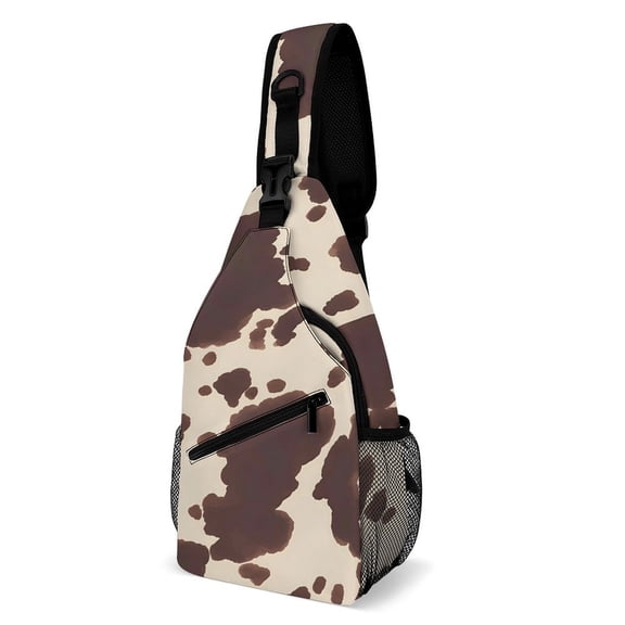 Full Print Chest Bag 815in Outer Large Bag On Both Sides Of Mesh Bag Inside Pocket Design Sponge Pad Shoulder Strap Dark Brown Cow Pattern