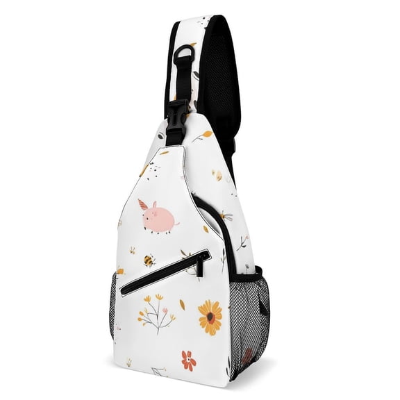 Full Print Chest Bag 815in Outer Large Bag On Both Sides Of Mesh Bag Inside Pocket Design Sponge Pad Shoulder Strap Flower Bee