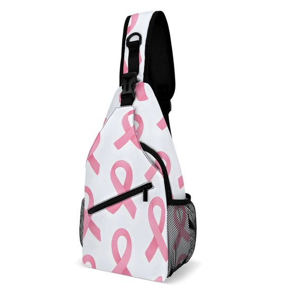 Full Print Chest Bag 815in Outer Large Bag On Both Sides Of Mesh Bag Inside Pocket Design Sponge Pad Shoulder Strap Flowing Pink Ribbon Pattern