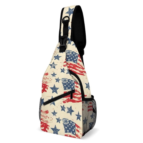 Full Print Chest Bag 8×15in Outer Large Bag On Both Sides Of Mesh Bag Inside Pocket Design Sponge Pad Shoulder Strap Independence Day Theme Star (9)