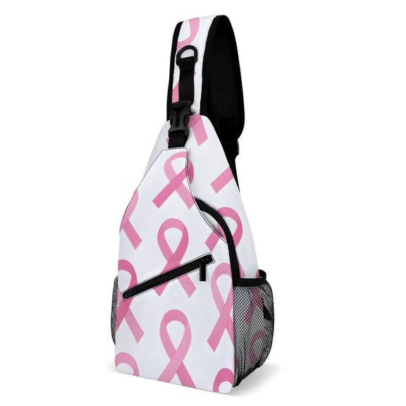 Full Print Chest Bag 815in Outer Large Bag On Both Sides Of Mesh Bag Inside Pocket Design Sponge Pad Shoulder Strap Modern Pink Ribbon Pattern