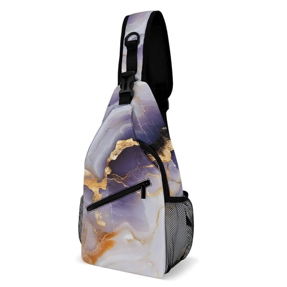 Full Print Chest Bag 815in Outer Large Bag On Both Sides Of Mesh Bag Inside Pocket Design Sponge Pad Shoulder Strap Purple-white-gold Marble
