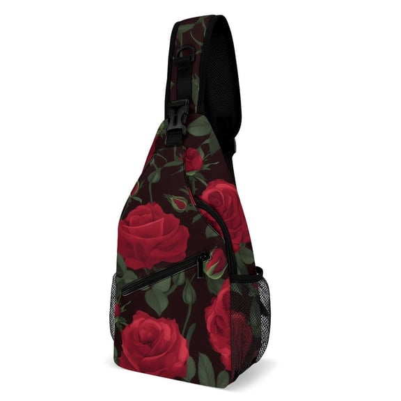 Full Print Chest Bag 815in Outer Large Bag On Both Sides Of Mesh Bag Inside Pocket Design Sponge Pad Shoulder Strap Red Rose Flower (2)