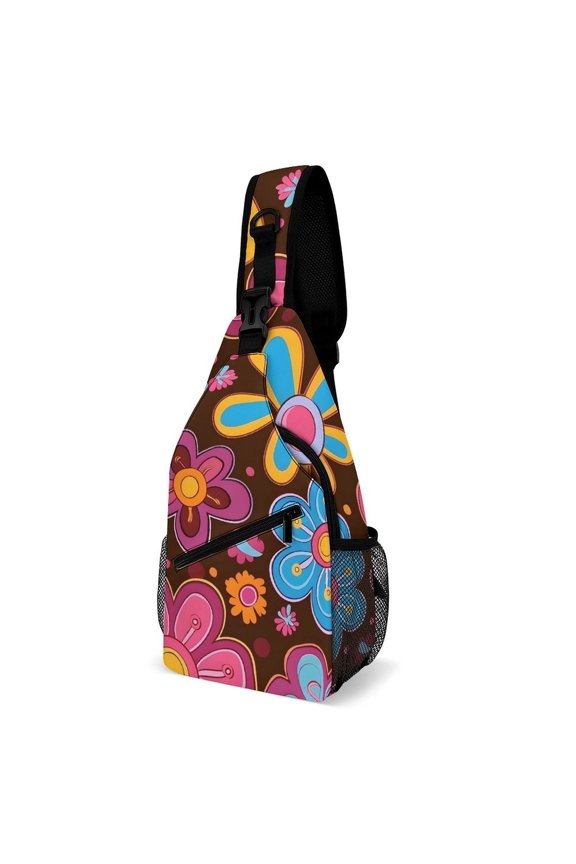 Full Print Chest Bag 815in Outer Large Bag On Both Sides Of Mesh Bag Inside Pocket Design Sponge Pad Shoulder Strap Retro Groovy Flowers Pattern (8)