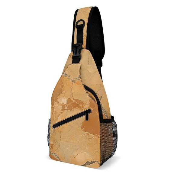 Full Print Chest Bag 815in Outer Large Bag On Both Sides Of Mesh Bag Inside Pocket Design Sponge Pad Shoulder Strap SandyBrown Marble_1