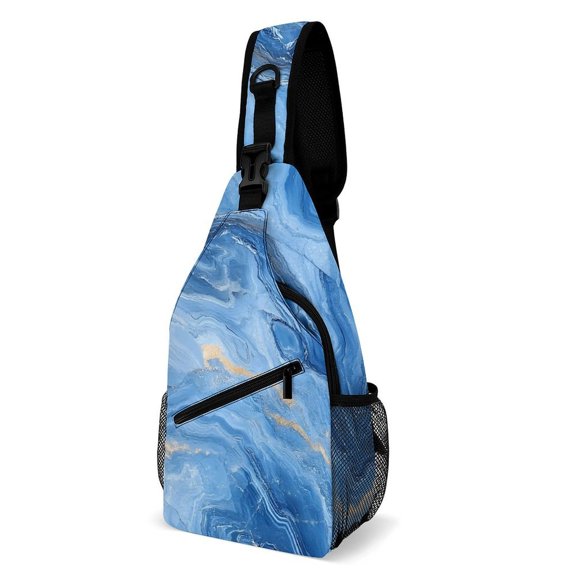 Full Print Chest Bag 815in Outer Large Bag On Both Sides Of Mesh Bag Inside Pocket Design Sponge Pad Shoulder Strap SteelBlue Marble_1