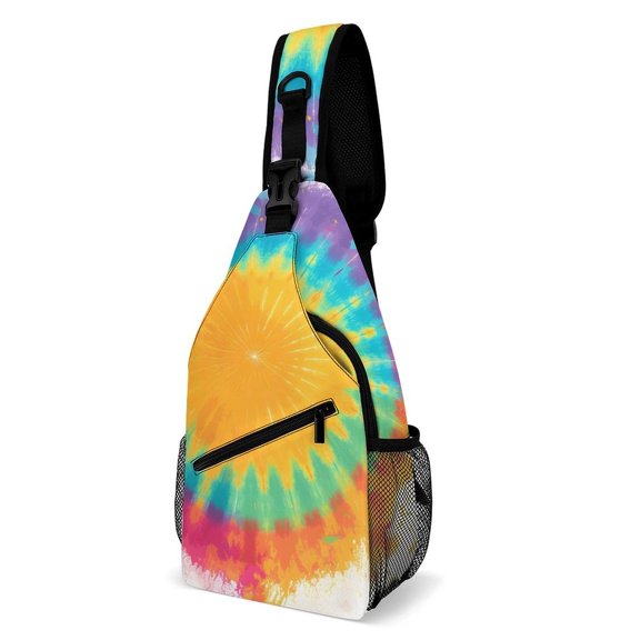 Full Print Chest Bag 815in Outer Large Bag On Both Sides Of Mesh Bag Inside Pocket Design Sponge Pad Shoulder Strap Tie-dye Pattern Bright Colors
