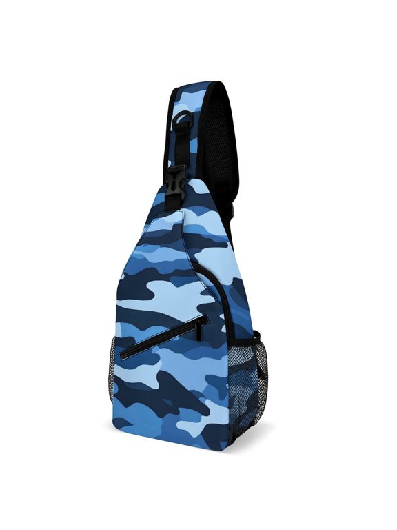 Full Print Chest Bag 815in Outer Large Bag On Both Sides Of Mesh Bag Inside Pocket Design Sponge Pad Shoulder Strap Vector Camouflage Pattern Blue_1