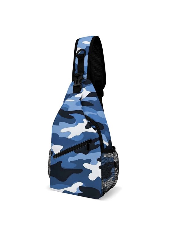 Full Print Chest Bag 815in Outer Large Bag On Both Sides Of Mesh Bag Inside Pocket Design Sponge Pad Shoulder Strap Vector Camouflage Pattern Blue_2