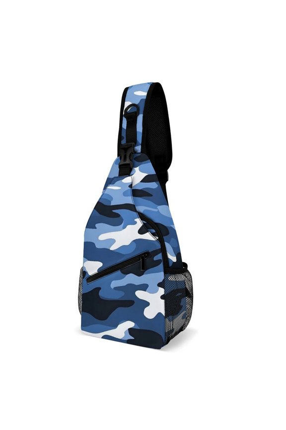 Full Print Chest Bag 815in Outer Large Bag On Both Sides Of Mesh Bag Inside Pocket Design Sponge Pad Shoulder Strap Vector Camouflage Pattern Blue_2