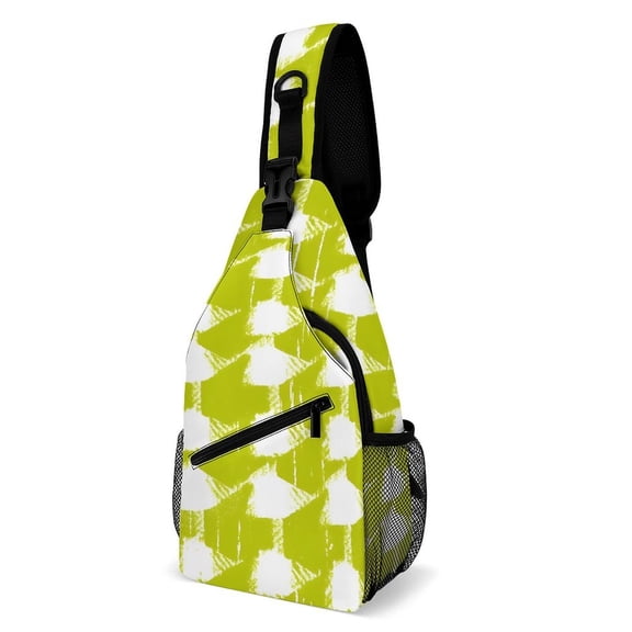 Full Print Chest Bag 815in Outer Large Bag On Both Sides Of Mesh Bag Inside Pocket Design Sponge Pad Shoulder Strap Chartreuse Retro Houndstooth Hand-drawn Sketch_1
