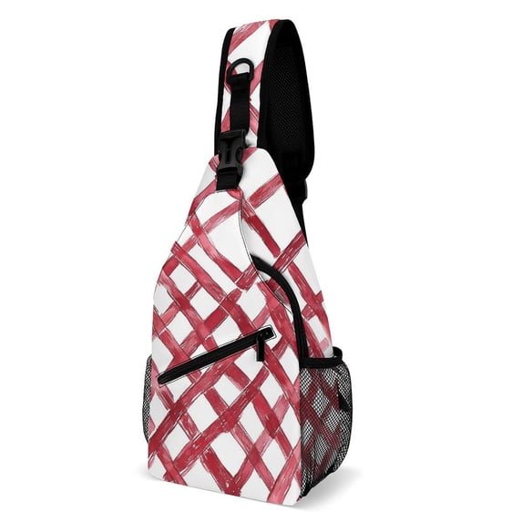 Full Print Chest Bag 8×15in Outer Large Bag On Both Sides Of Mesh Bag Inside Pocket Design Sponge Pad Shoulder Strap Crimson Moroccan Trellis Hand-drawn Sketch_2